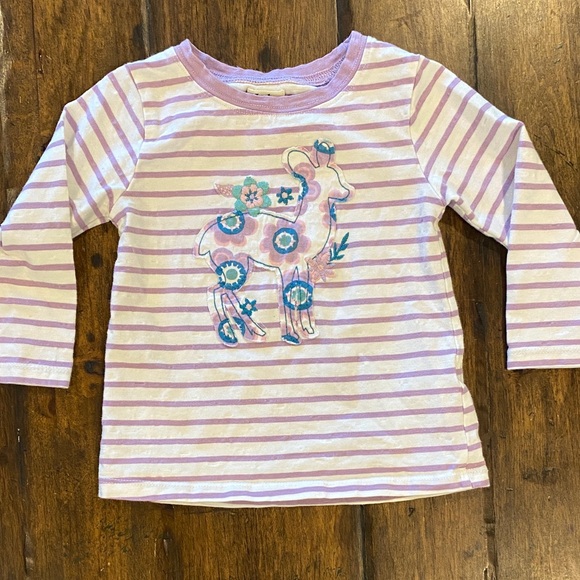 💜 Hatley Lavender Striped Long Sleeve Tee with Floral Deer 💜 - Picture 1 of 8